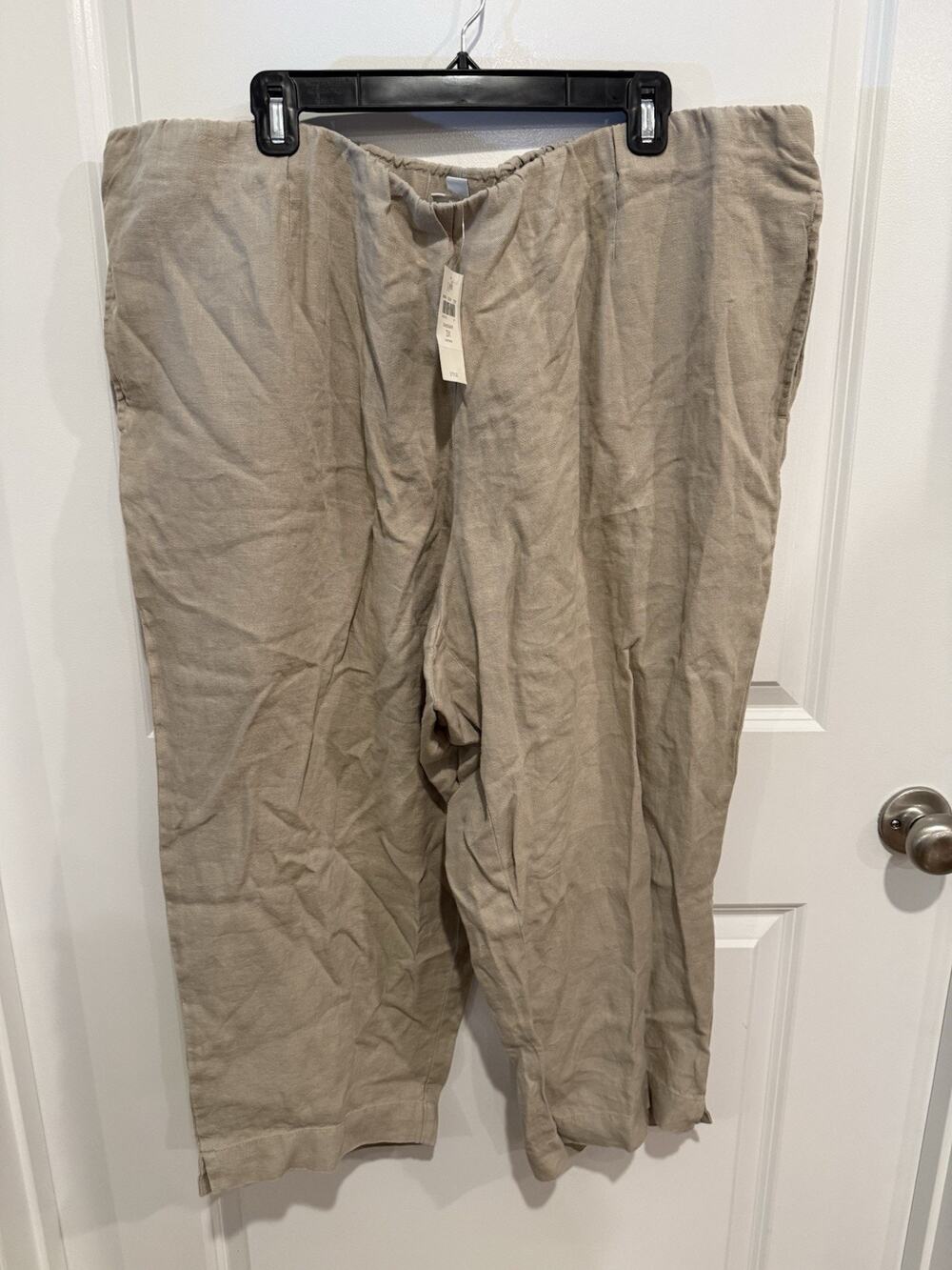J Jill Love Linen Pull On Cropped Wide Leg Pants Size 3X Khaki Coastal Beach NWT